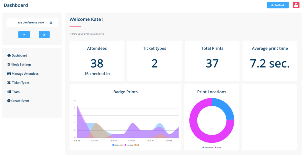 Badge printing made easy with an informative dashboard for event organisers